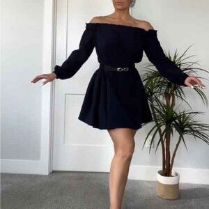 Ixiah Women's Navy Off the Shoulder Dress Mini Size US 4 Maternity Flowy Dress